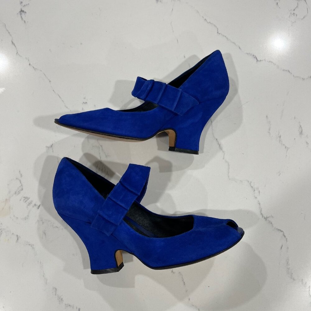 Audley London Royal Blue Suede Mary Jane Pumps 37/6.5 USA